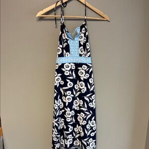 Ann Taylor LOFT Petites Floral Halter Dress 0P Navy Blue Petite